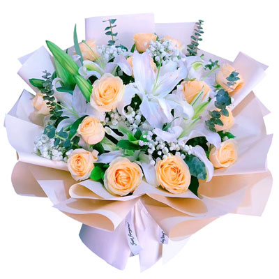 贵阳16朵香槟玫瑰2支百合，爱的温暖和幸福