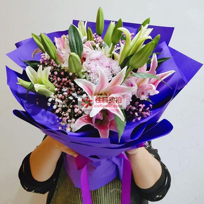 贵阳6支粉色多头百合，真诚的问候